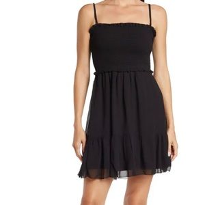 Brand New Women’s Small Black Georgette Smocked Dress ( removable straps)